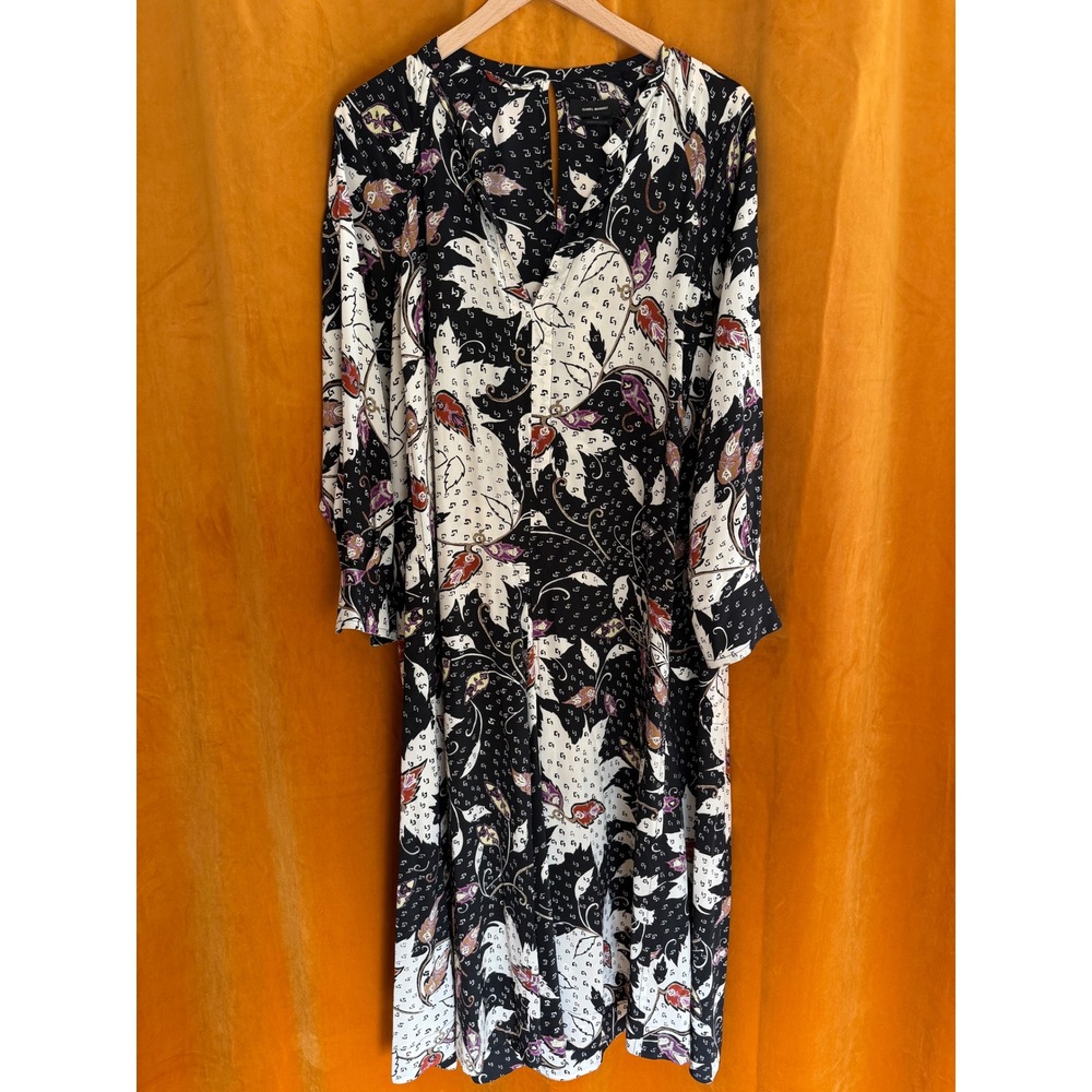 Isabel Marant Silk Botanical Print Midi Dress Long Sleeve Belted Size 36